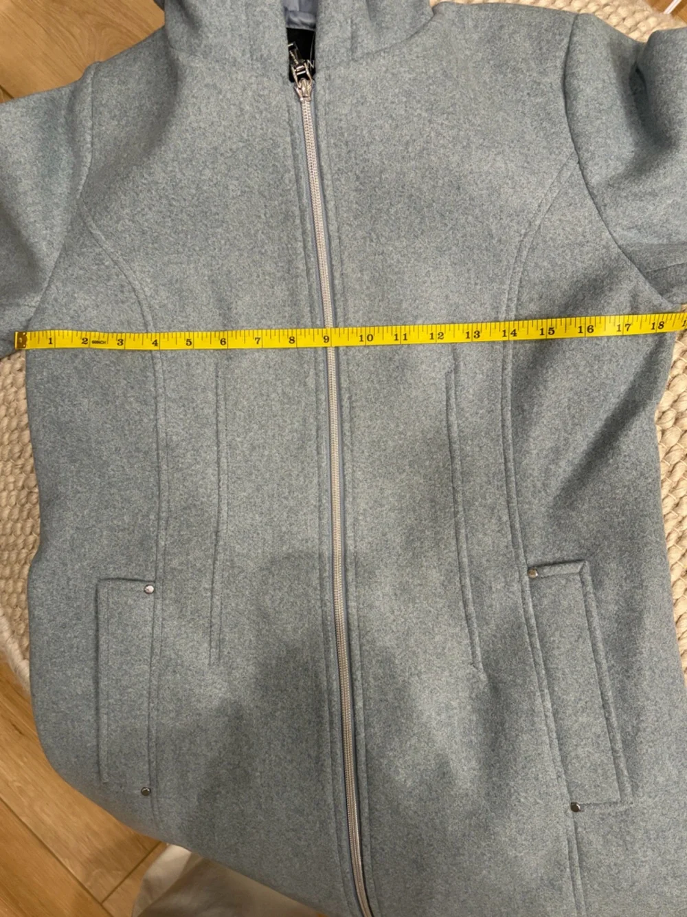 Vince Camuto Light Blue Faux Wool Hooded Zip Jacket Size Small